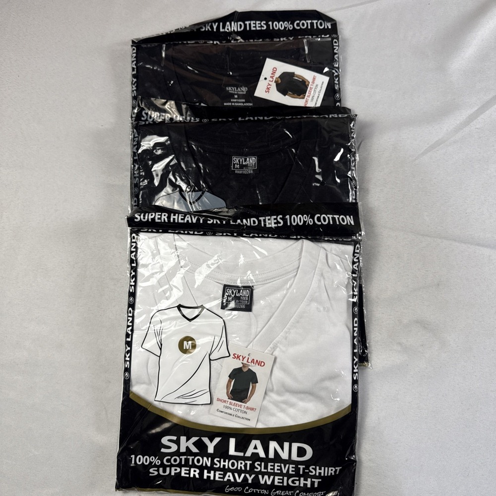 Skyland Super Heavy Cotton V-Neck T-Shirts 3 Quantity Size Medium